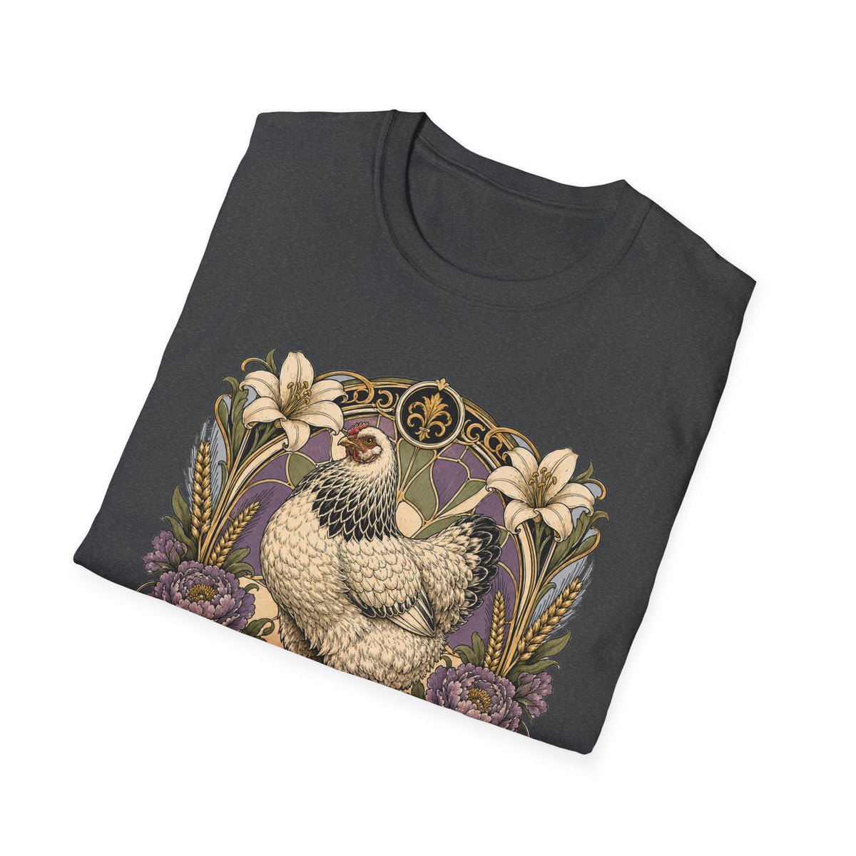 Strength in Grace Brahma Hen T-Shirt — Botanical Rooster Art Tee