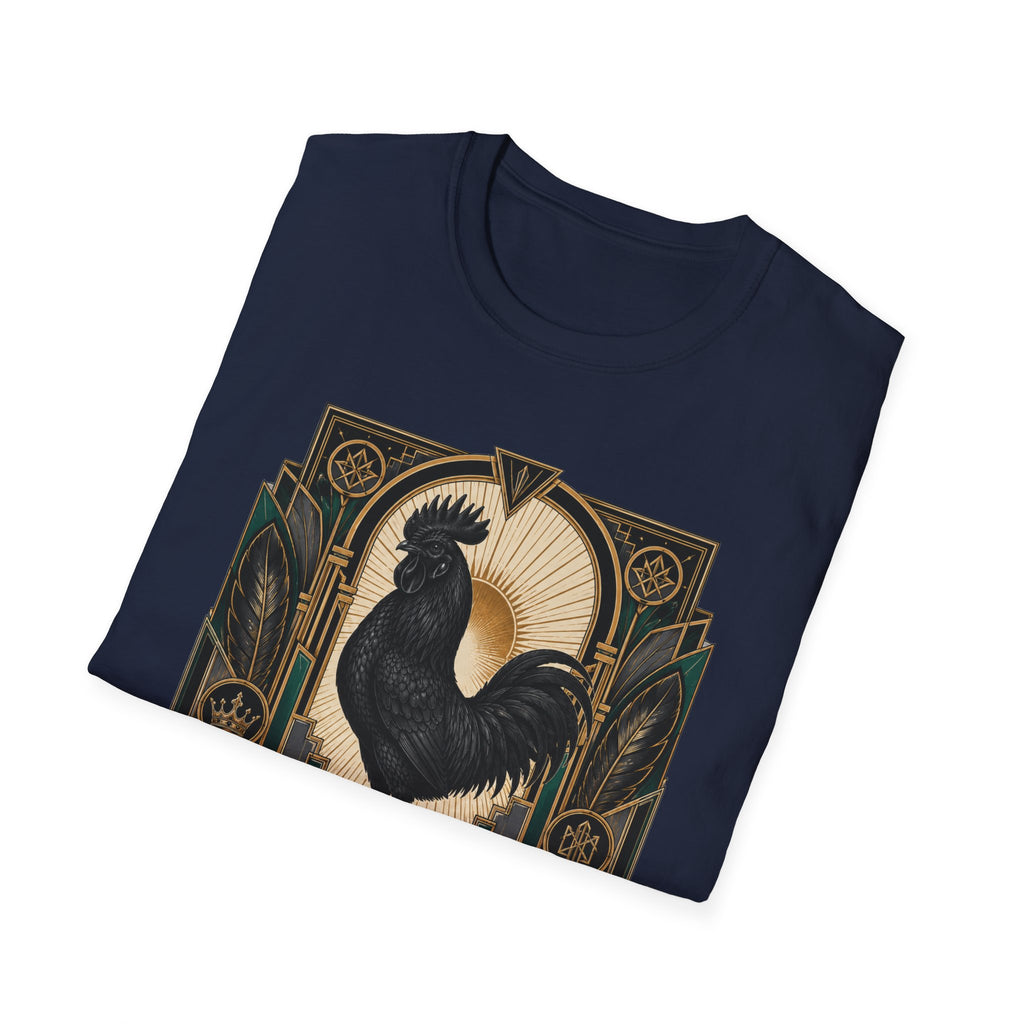 The Black Crown Ayam Cemani T-Shirt — Art Deco Rooster Graphic Tee