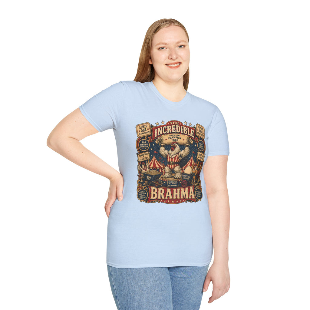Incredible Feathered Strongman Brahma T-Shirt — Vintage Poster Rooster Tee