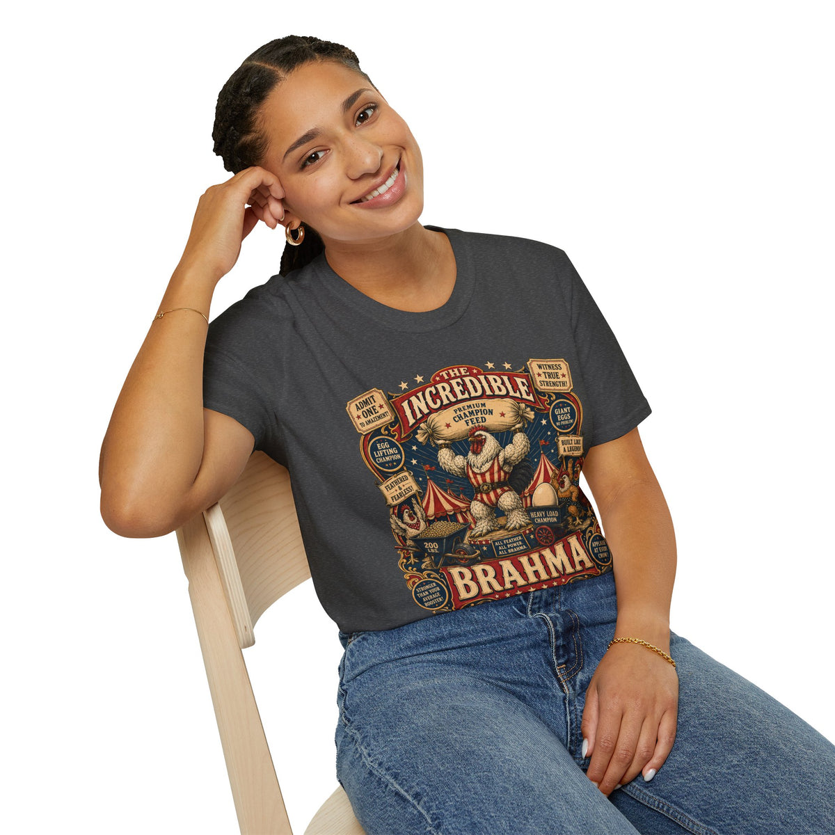 Incredible Feathered Strongman Brahma T-Shirt — Vintage Poster Rooster Tee