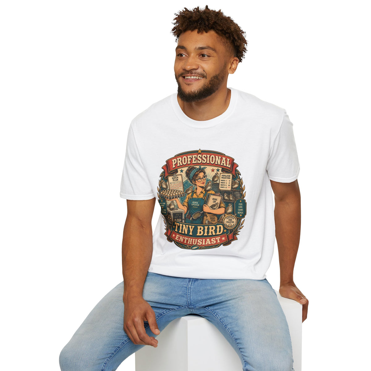Tiny Bird Enthusiast Badge T-Shirt — Quail Keeper Vintage Graphic Tee