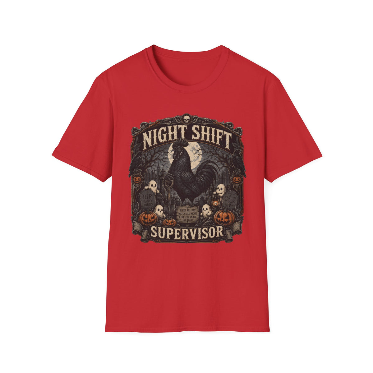 Night Shift Supervisor Ayam Cemani T-Shirt — Graveyard Rooster Graphic Tee