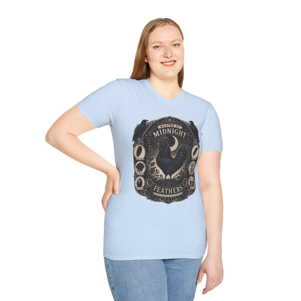 Master of Midnight Feathers Ayam Cemani T-Shirt — Gothic Rooster Graphic Tee