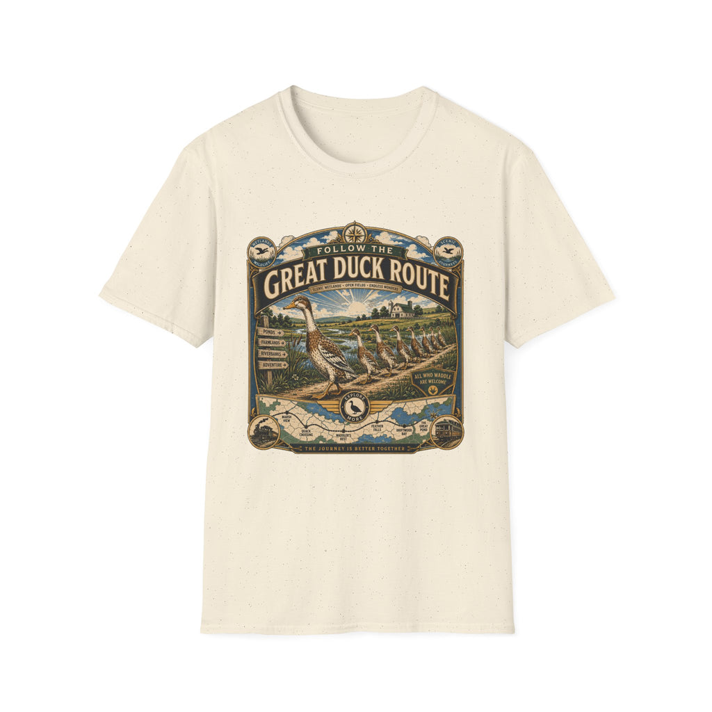 Follow the Great Duck Route T-Shirt — All Who Waddle Are Welcome Tee