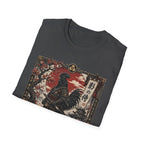 Shadow Samurai Ayam Cemani T-Shirt — Sunset Blossom Warrior Rooster Tee