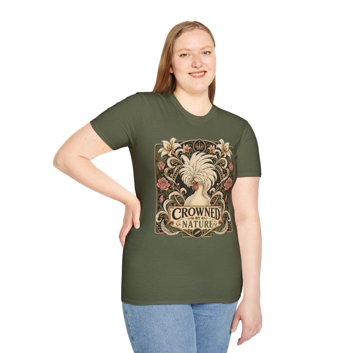 Crowned by Nature Polish Chicken T-Shirt — Vintage Botanical Hen Tee