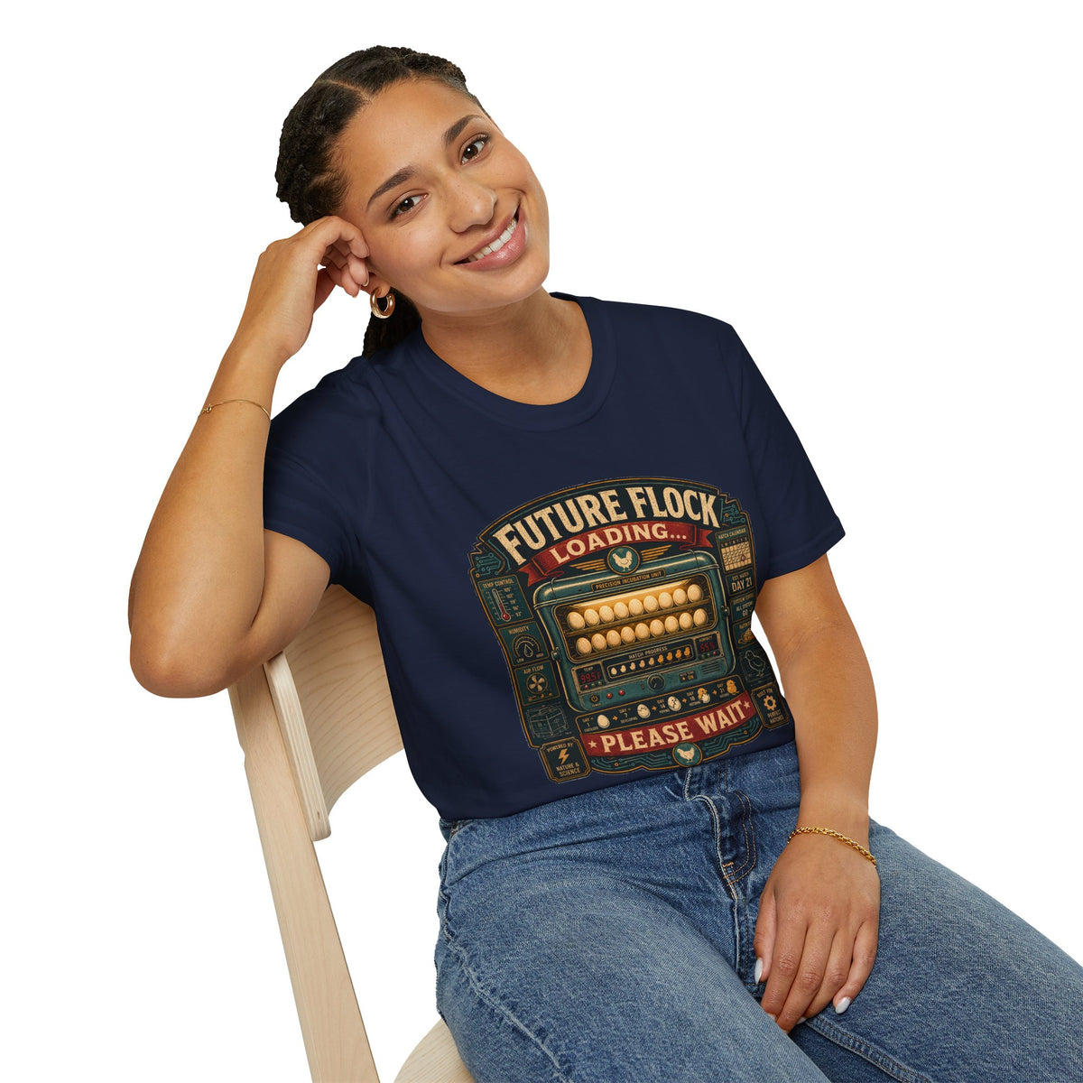 Future Flock Loading Please Wait T-Shirt — Funny Incubator Control Panel Tee