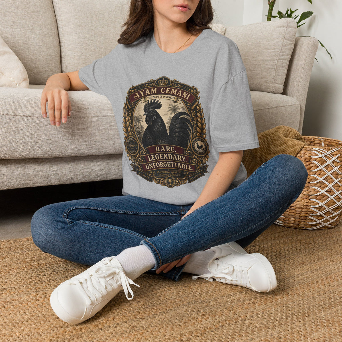 Ayam Cemani Heritage Badge T-Shirt — Rare All-Black Rooster Graphic Tee
