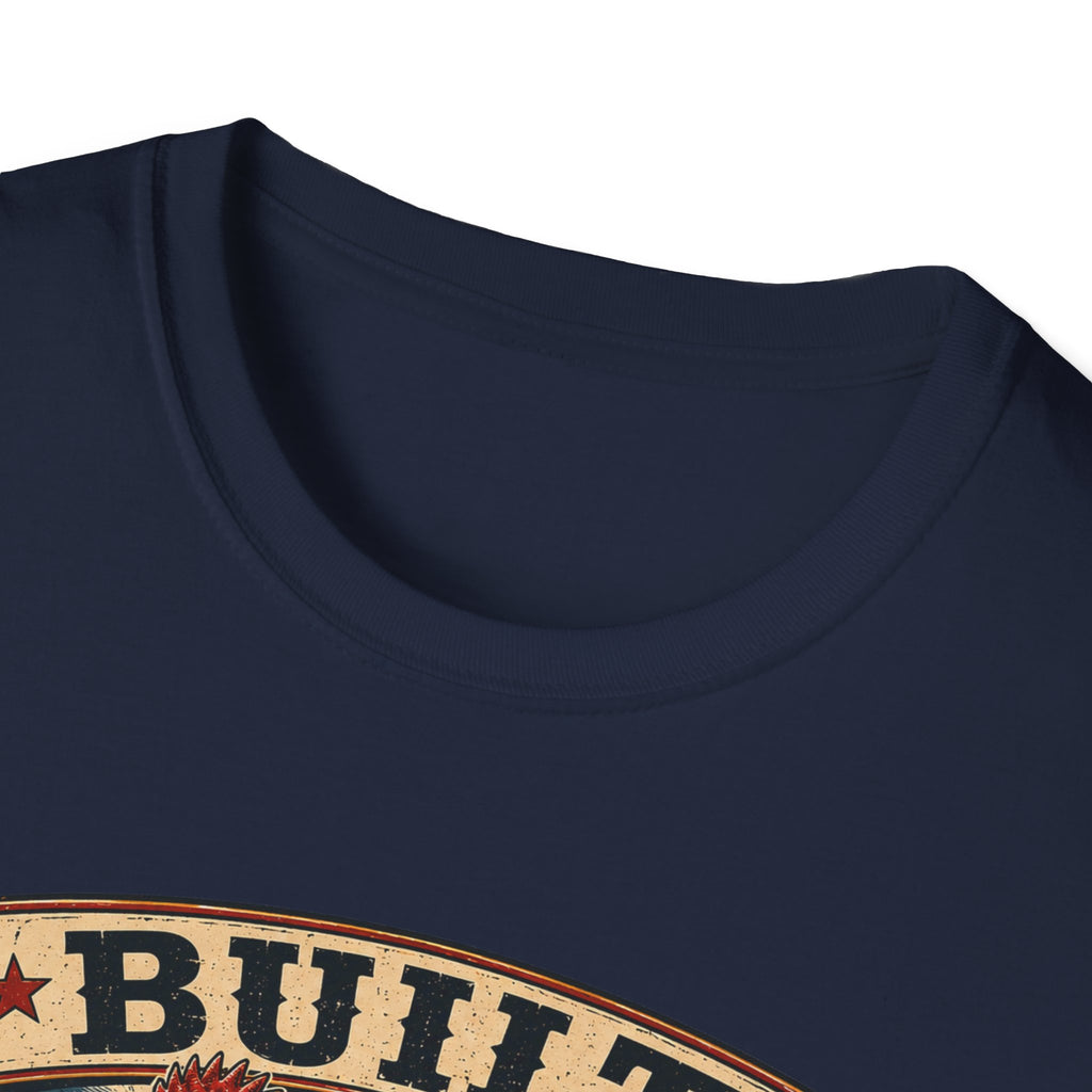 Barred Rock Rooster T-Shirt — "Built the Old Fashioned Way" Farm Vintage Tee