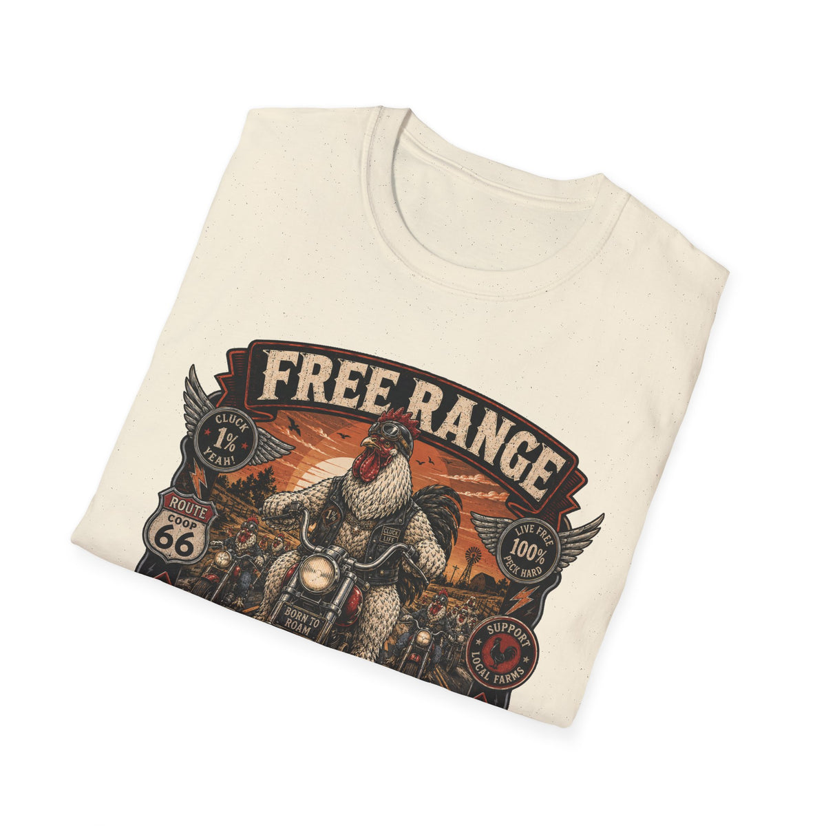 Free Range Road Crew Brahma T-Shirt — Biker Rooster Graphic Tee
