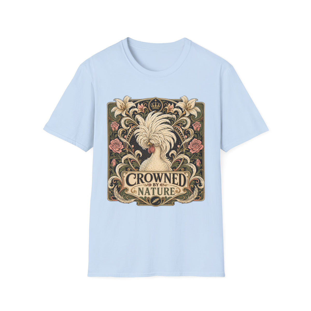 Crowned by Nature Polish Chicken T-Shirt — Vintage Botanical Hen Tee