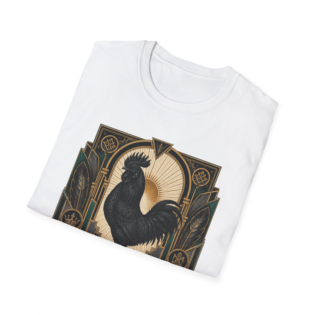 The Black Crown Ayam Cemani T-Shirt — Art Deco Rooster Graphic Tee