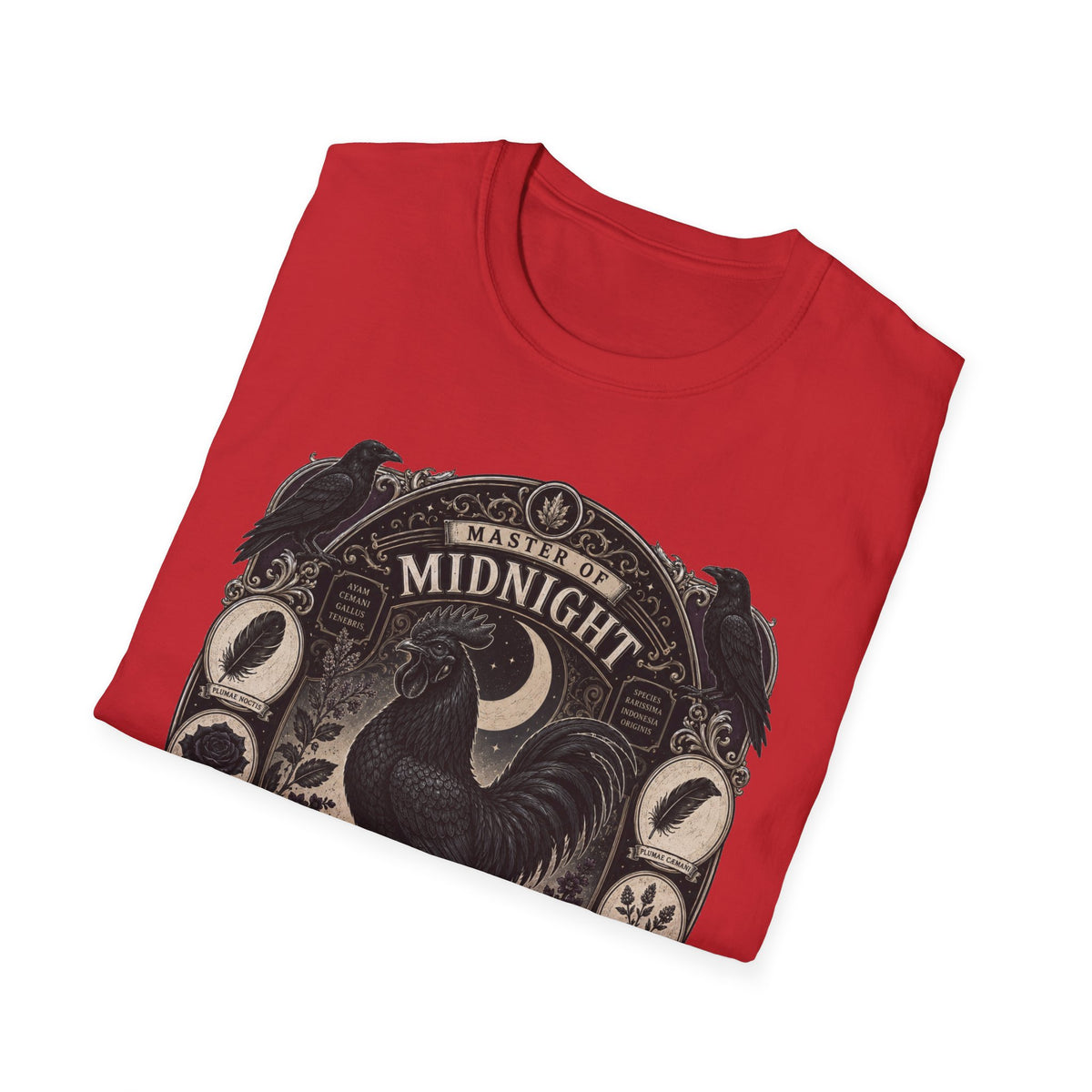 Master of Midnight Feathers Ayam Cemani T-Shirt — Gothic Rooster Graphic Tee
