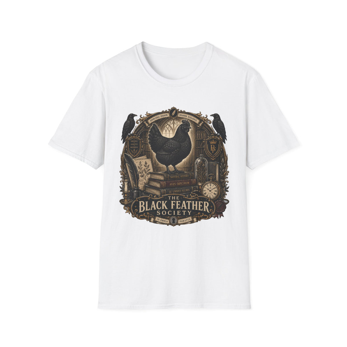 The Black Feather Society Ayam Cemani T-Shirt — Vintage Emblem Rooster Tee