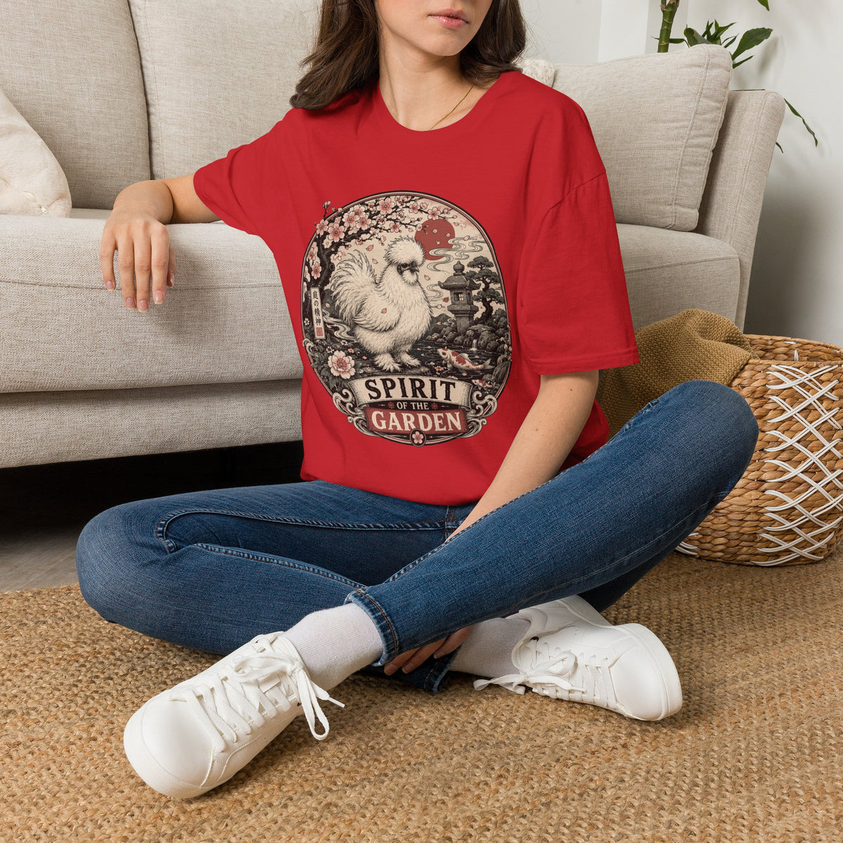 Blossom Garden Silkie T-Shirt — Japanese Woodblock Hen Tee
