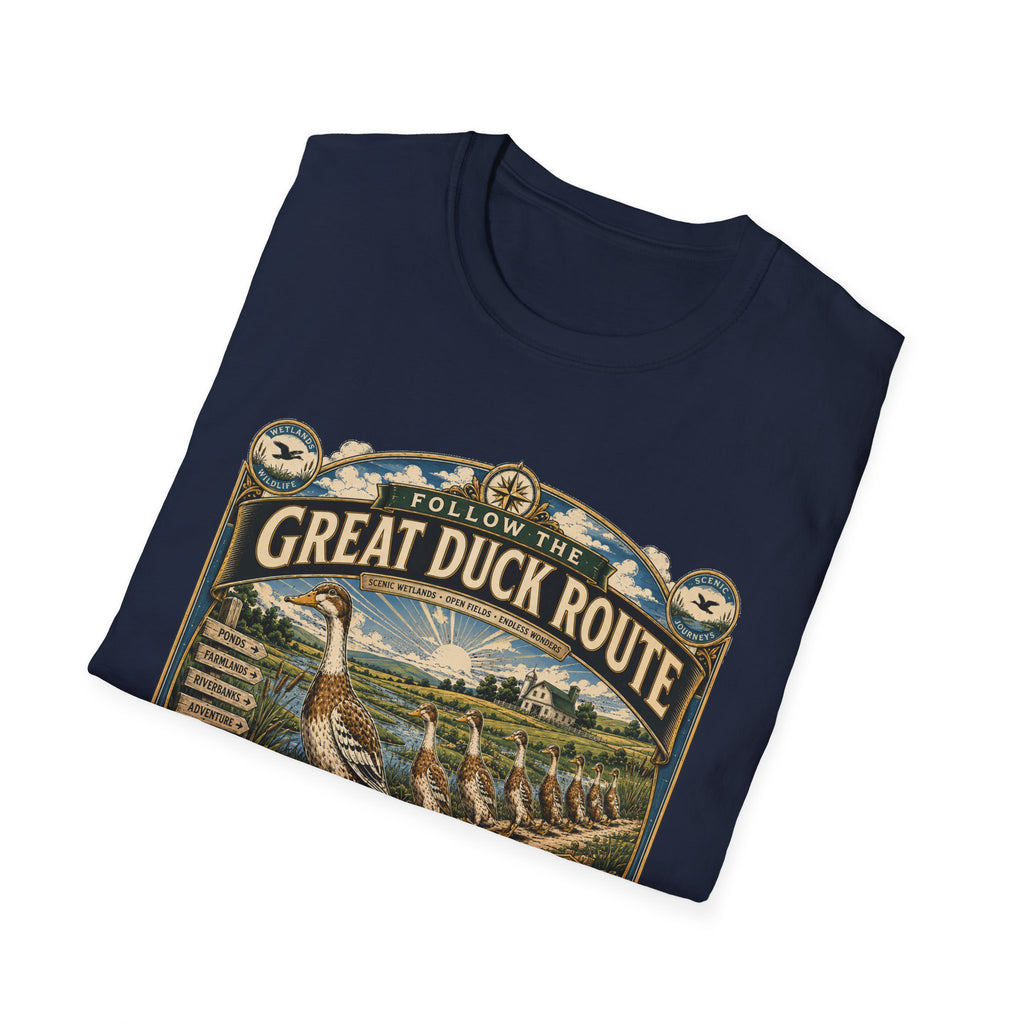 Follow the Great Duck Route T-Shirt — All Who Waddle Are Welcome Tee