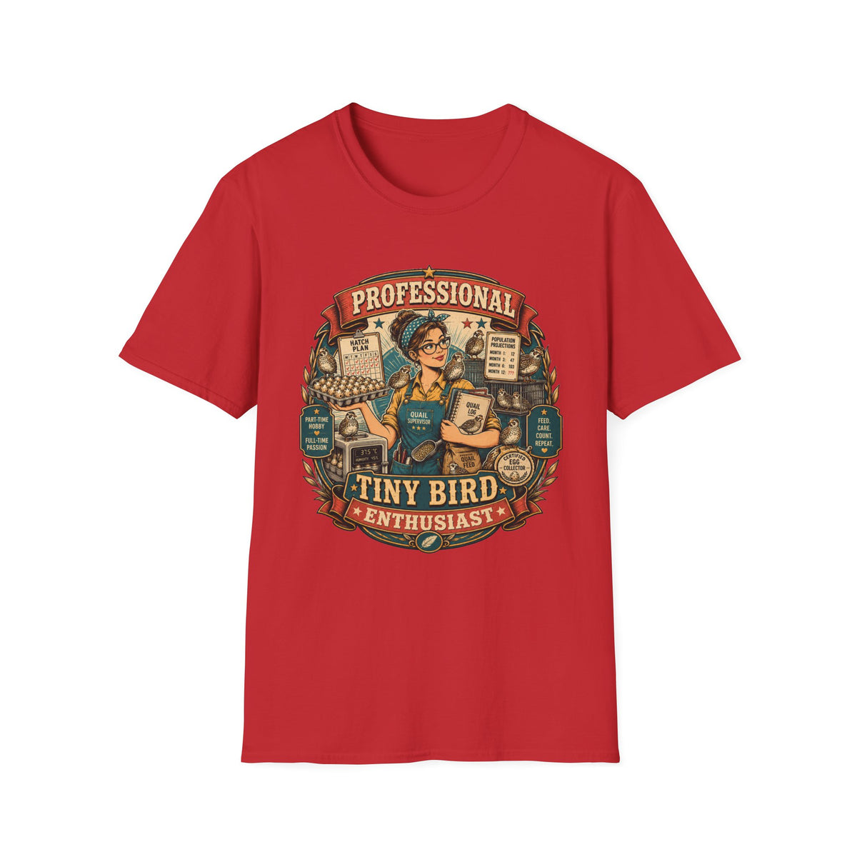Tiny Bird Enthusiast Badge T-Shirt — Quail Keeper Vintage Graphic Tee