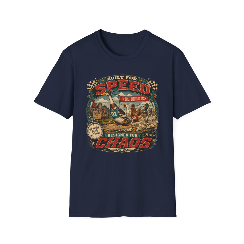Built for Speed Barnyard Dash Indian Runner T-Shirt — Designed for Chaos Tee