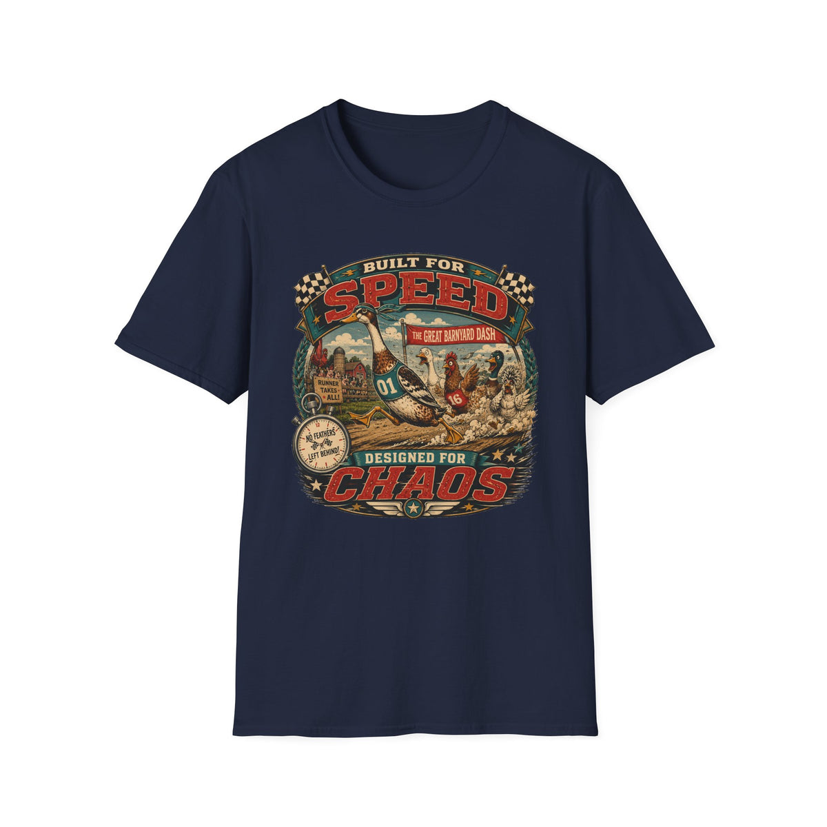 Built for Speed Barnyard Dash Indian Runner T-Shirt — Designed for Chaos Tee