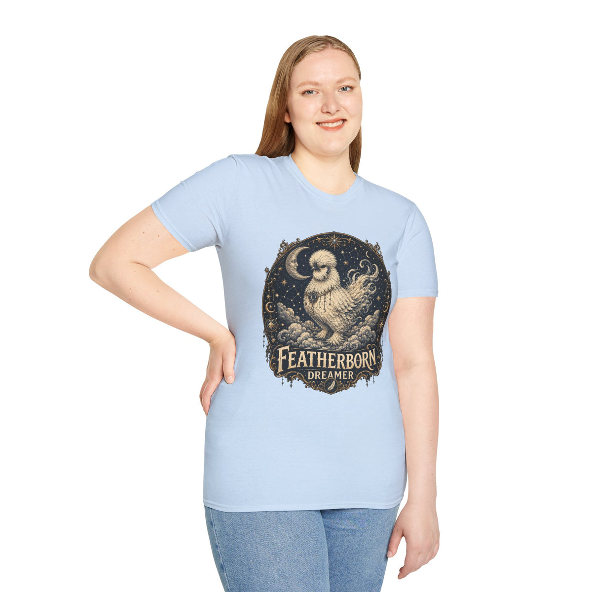 Featherborn Dreamer Silkie T-Shirt — Celestial Moonlit Hen Tee