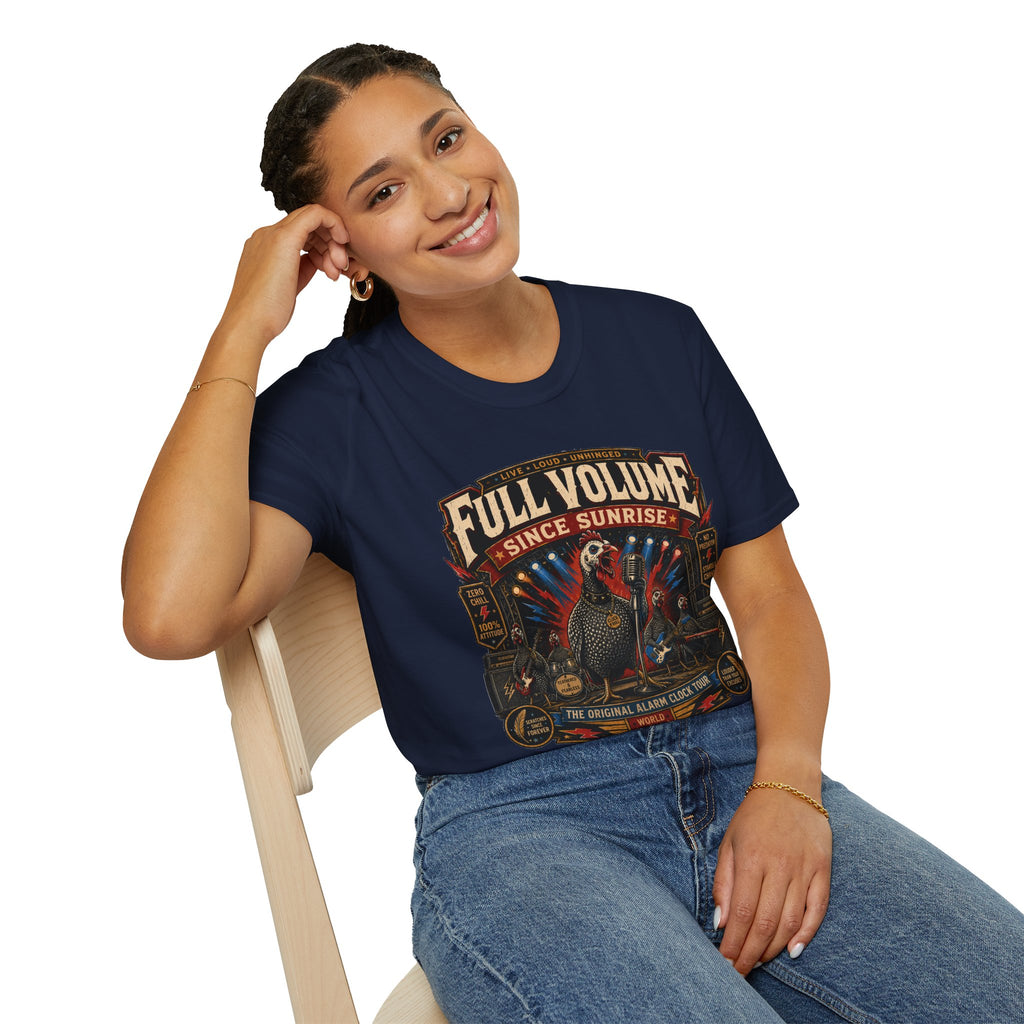 Full Volume Since Sunrise Guinea Fowl T-Shirt — Rock Concert Poultry Poster Tee