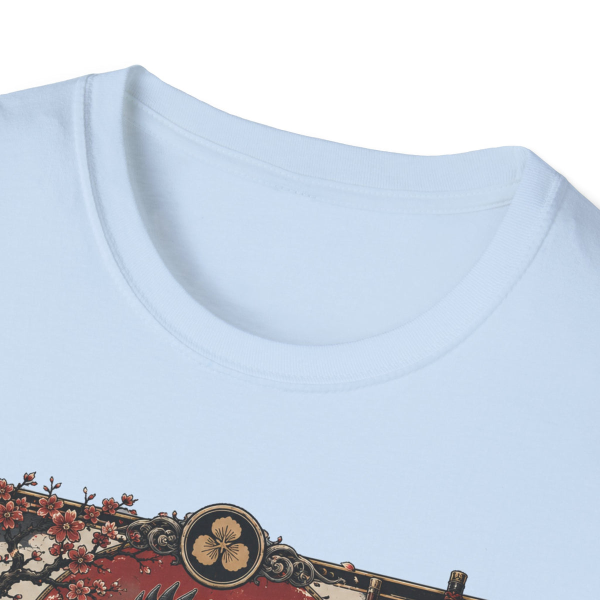 Shadow Samurai Ayam Cemani T-Shirt — Sunset Blossom Warrior Rooster Tee