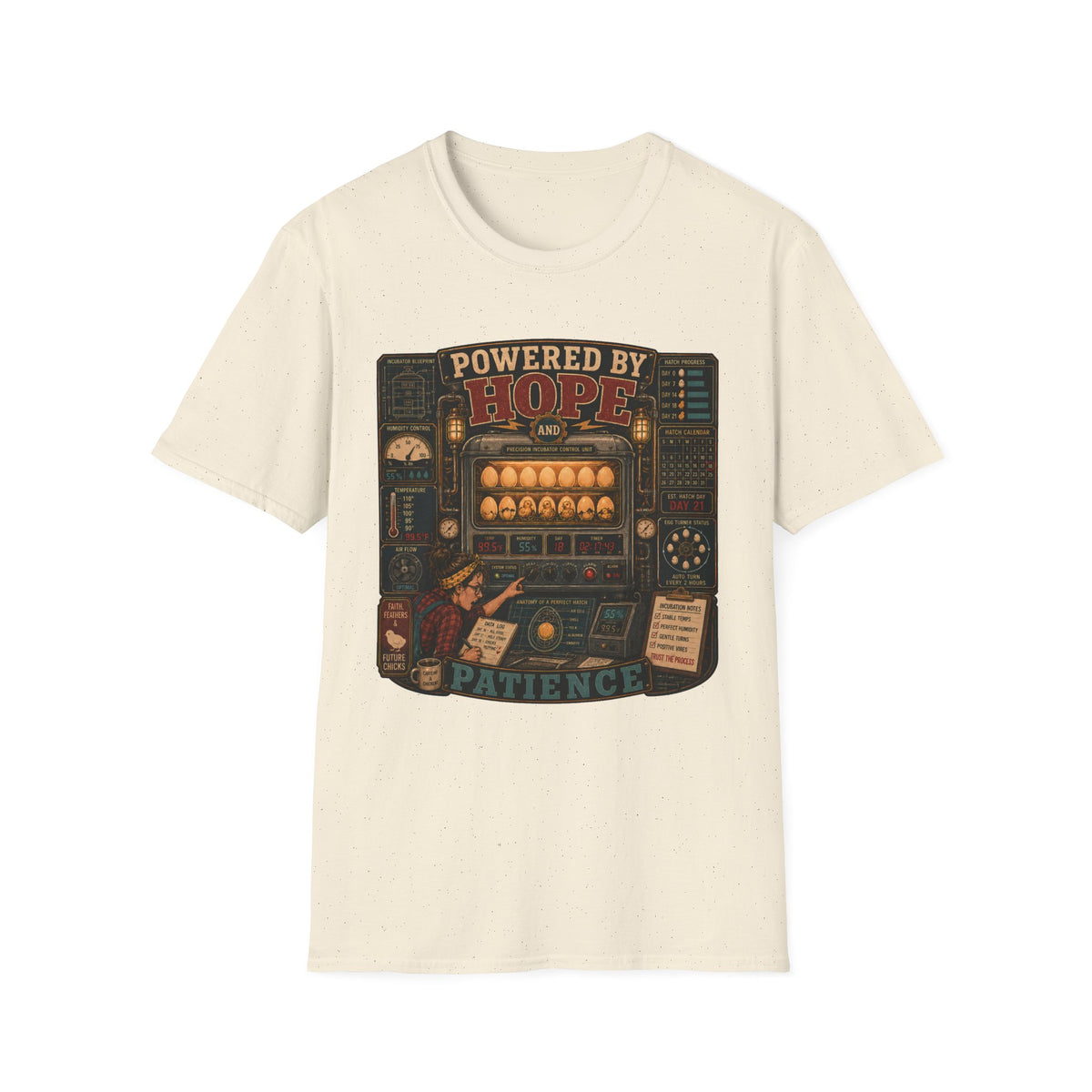 Powered by Hope and Patience T-Shirt — Funny Incubator Homestead Tee