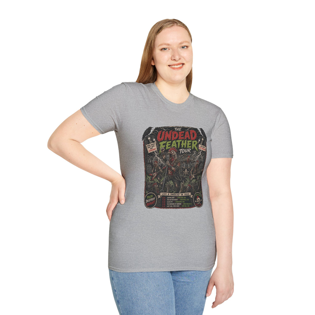 Undead Feather Tour T-Shirt — Zombie Chicken Concert Tee