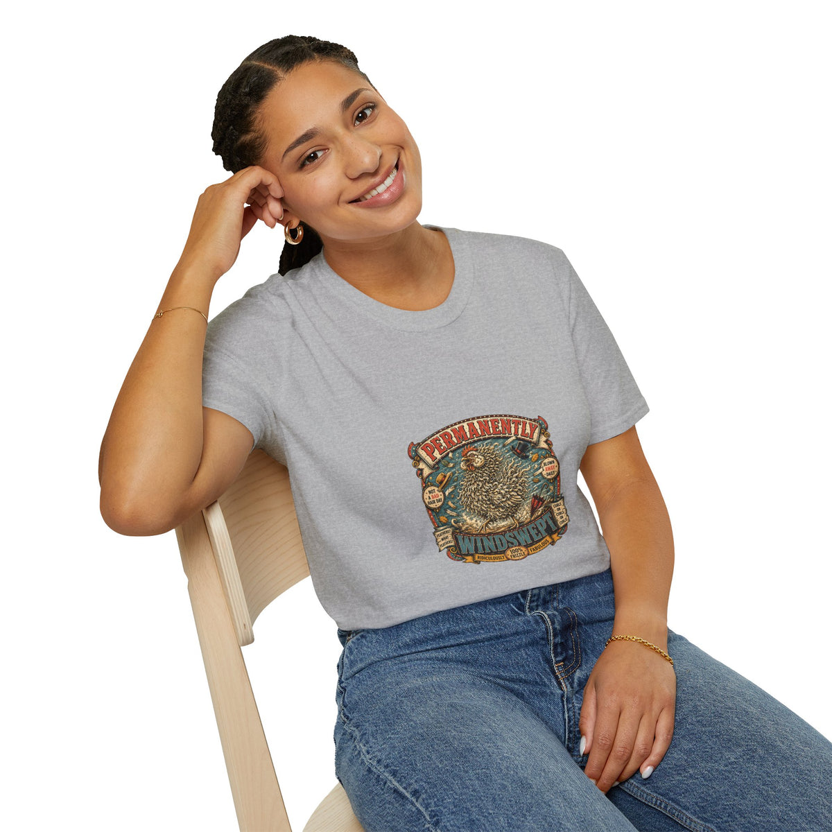 Permanently Windswept Frizzle T-Shirt — Curly Feather Novelty Tee