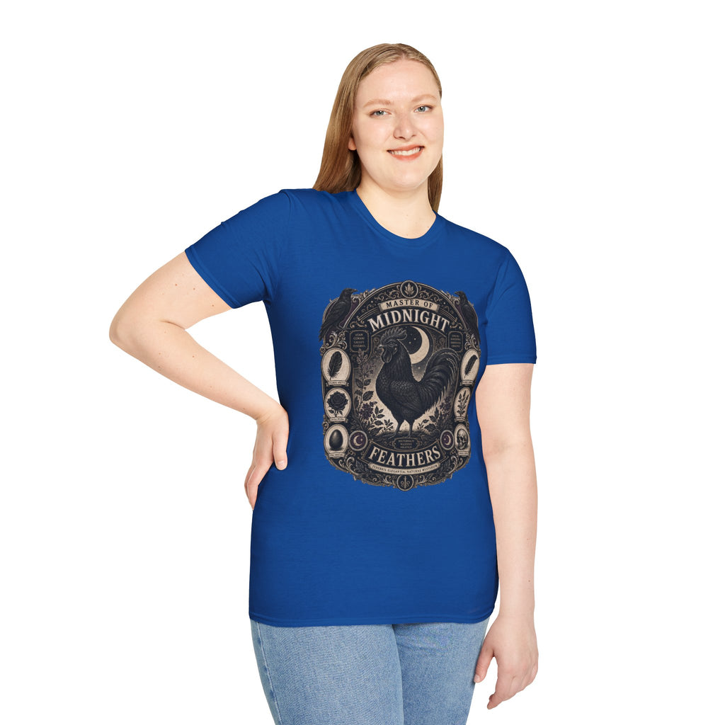 Master of Midnight Feathers Ayam Cemani T-Shirt — Gothic Rooster Graphic Tee