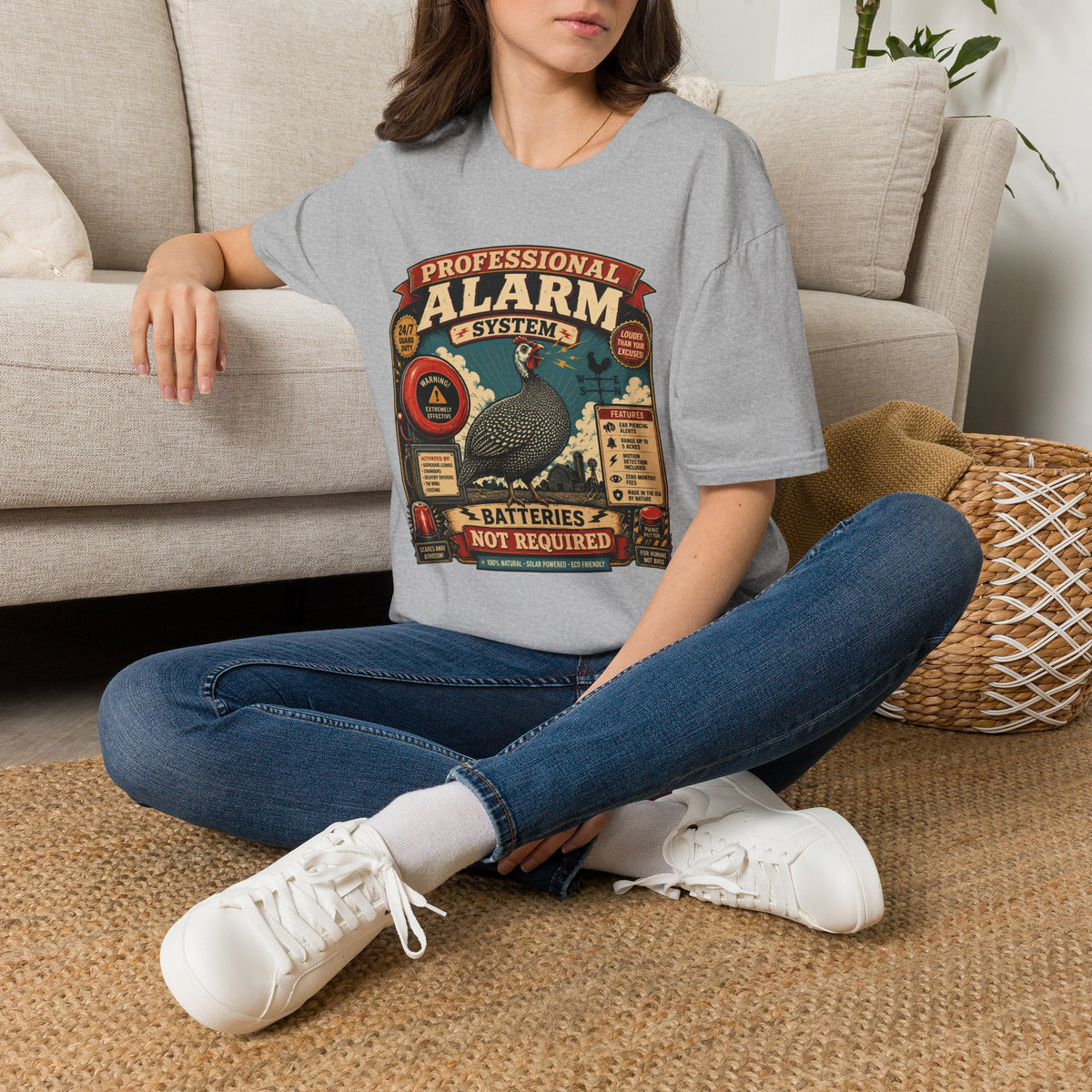 Professional Alarm System Guinea Fowl T-Shirt — Batteries Not Required Tee