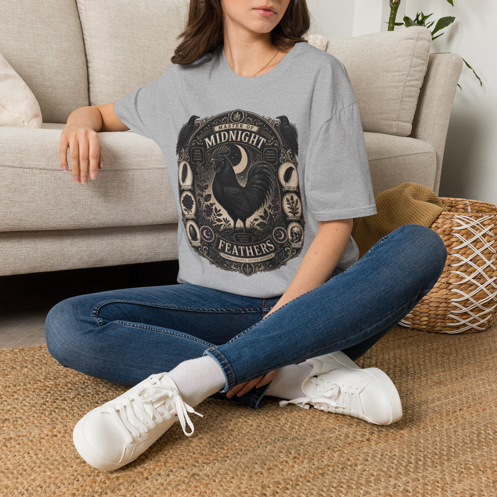 Master of Midnight Feathers Ayam Cemani T-Shirt — Gothic Rooster Graphic Tee