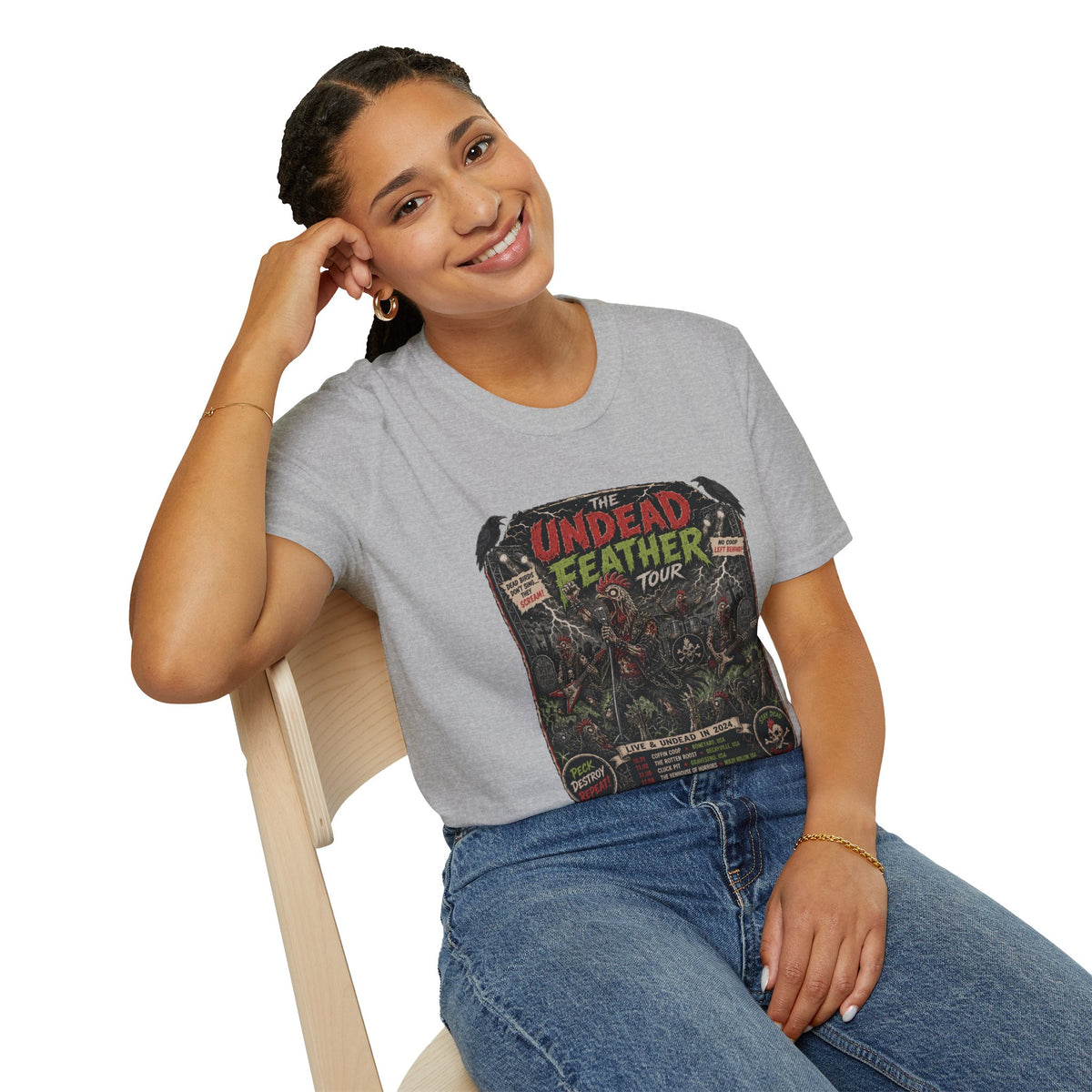 Undead Feather Tour T-Shirt — Zombie Chicken Concert Tee