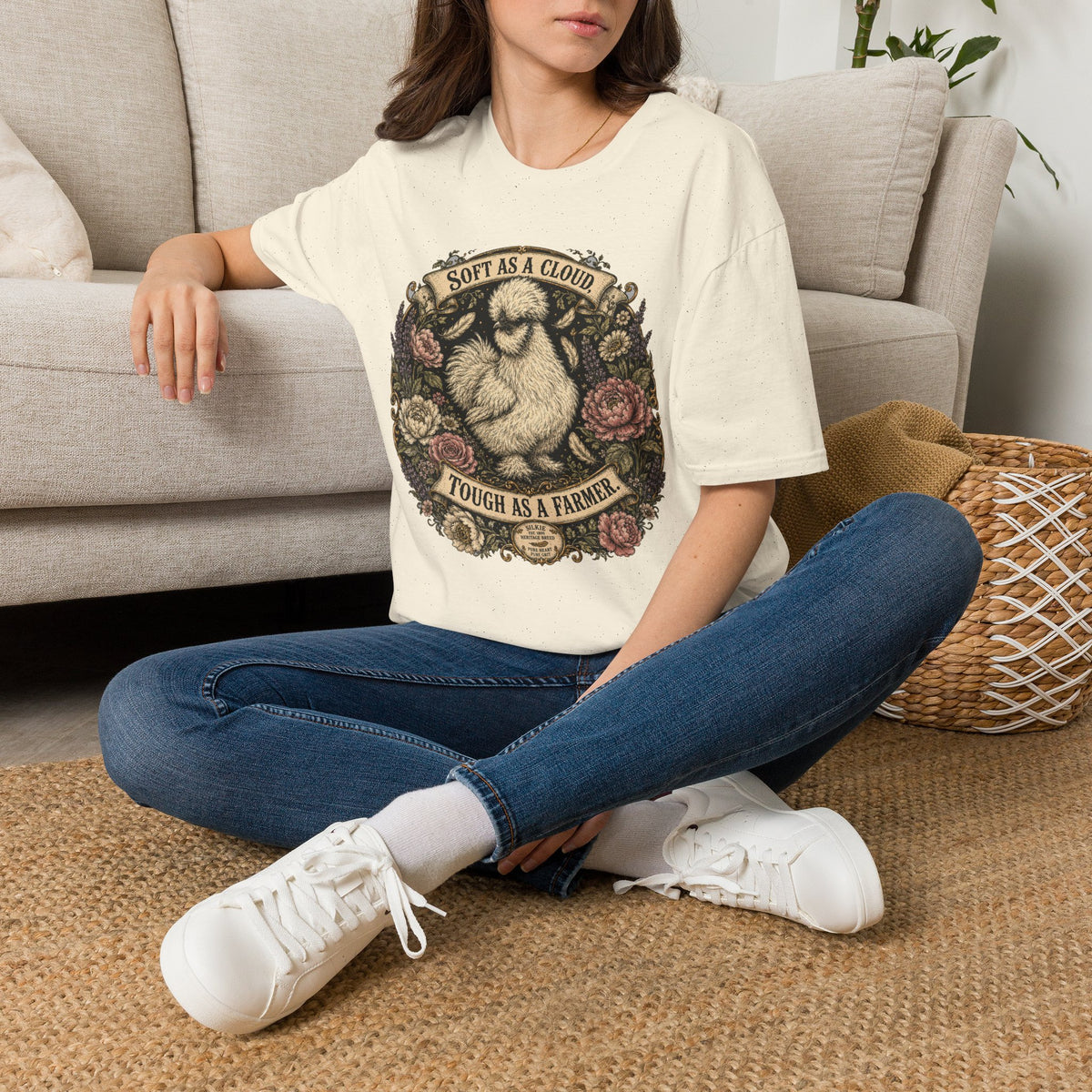 Soft as a Cloud Silkie T-Shirt — Floral Wreath Hen Tee