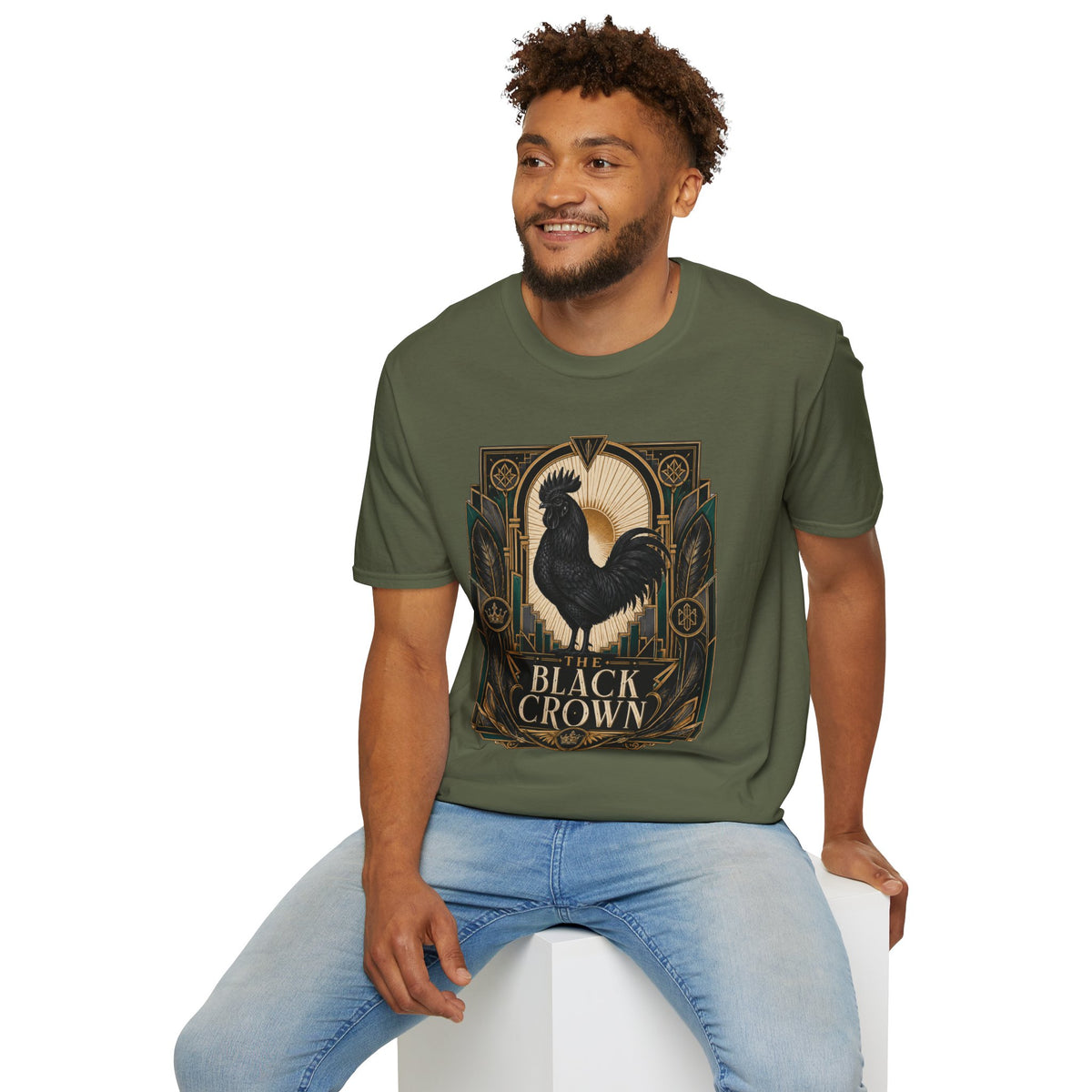 The Black Crown Ayam Cemani T-Shirt — Art Deco Rooster Graphic Tee