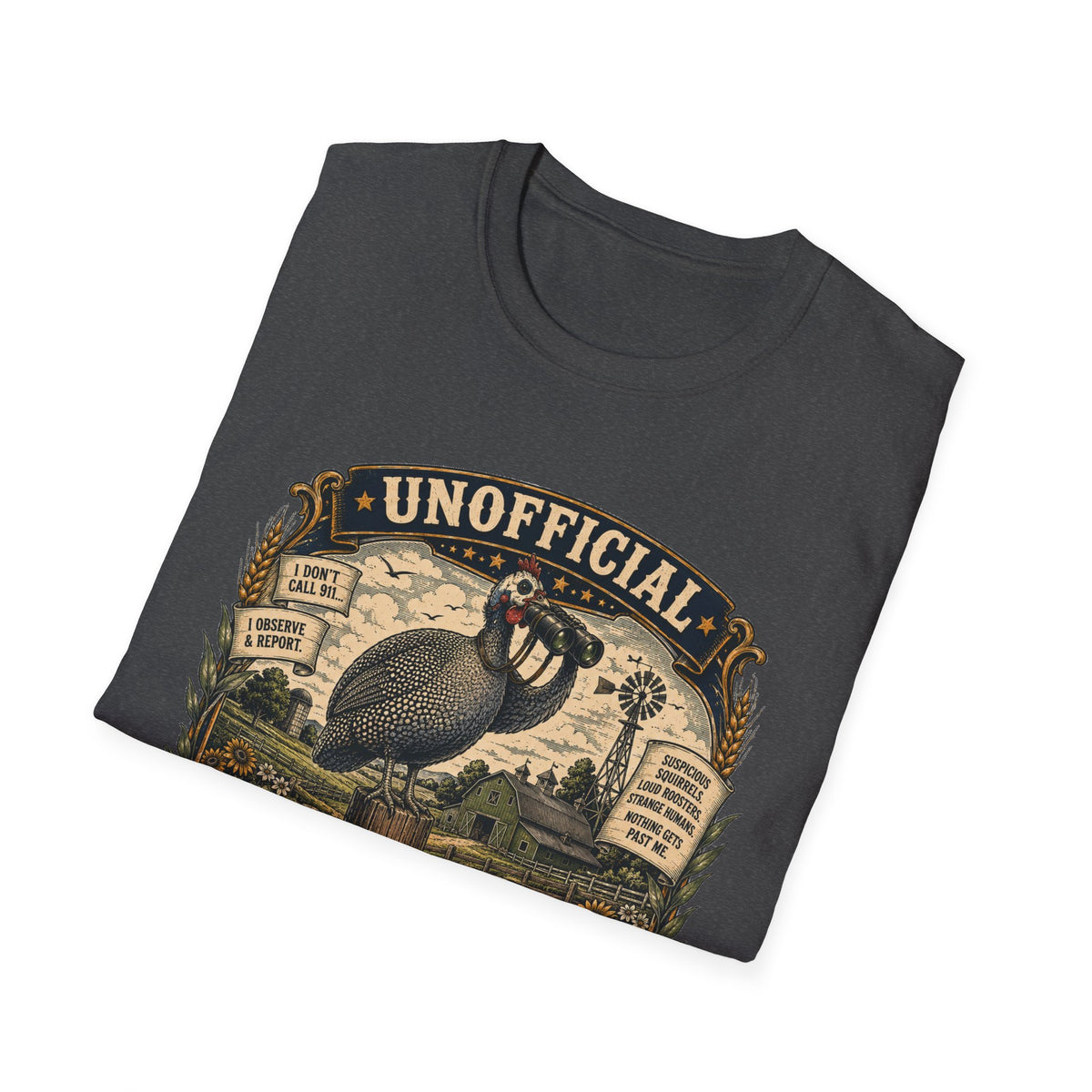 Unofficial Neighborhood Watch Guinea Fowl T-Shirt — Vintage Badge Farm Tee
