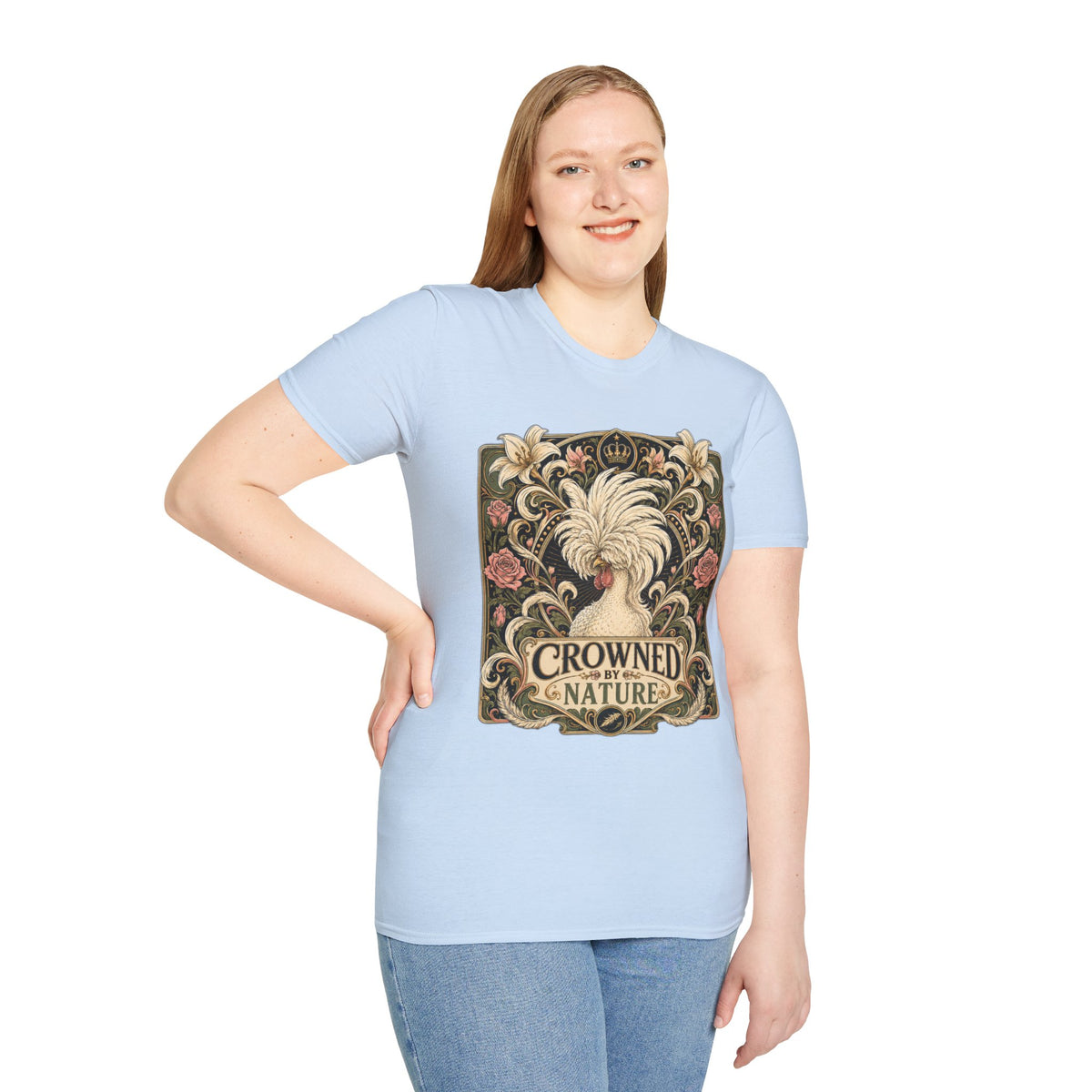 Crowned by Nature Polish Chicken T-Shirt — Vintage Botanical Hen Tee