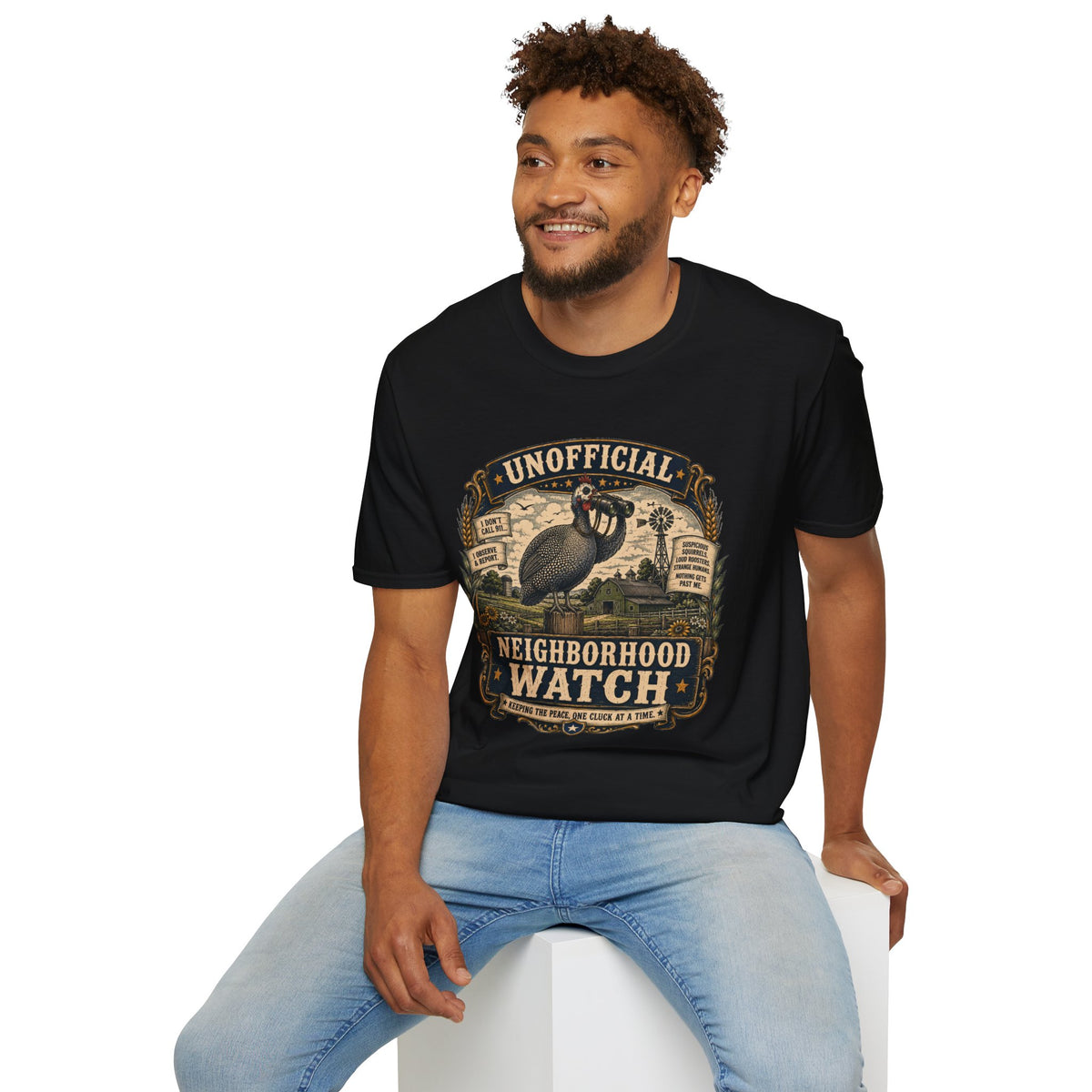 Unofficial Neighborhood Watch Guinea Fowl T-Shirt — Vintage Badge Farm Tee