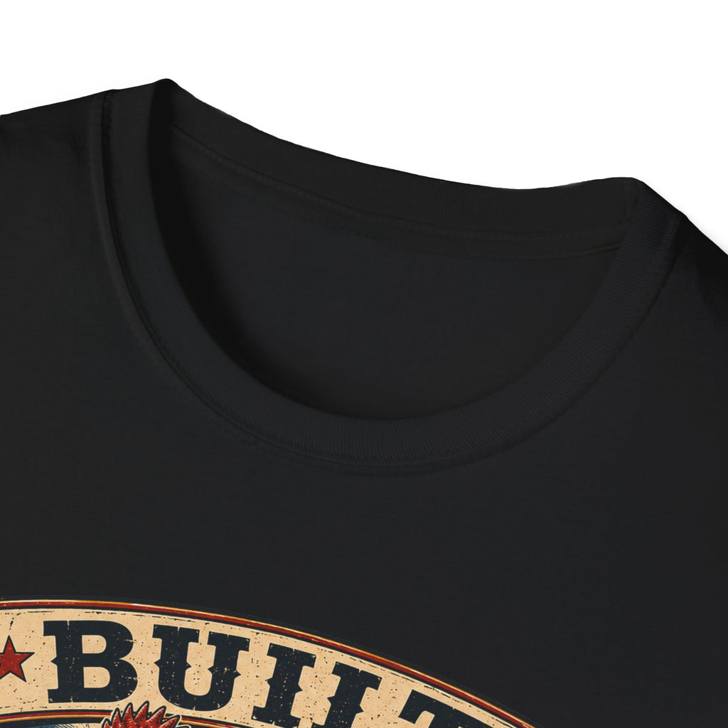 Barred Rock Rooster T-Shirt — "Built the Old Fashioned Way" Farm Vintage Tee
