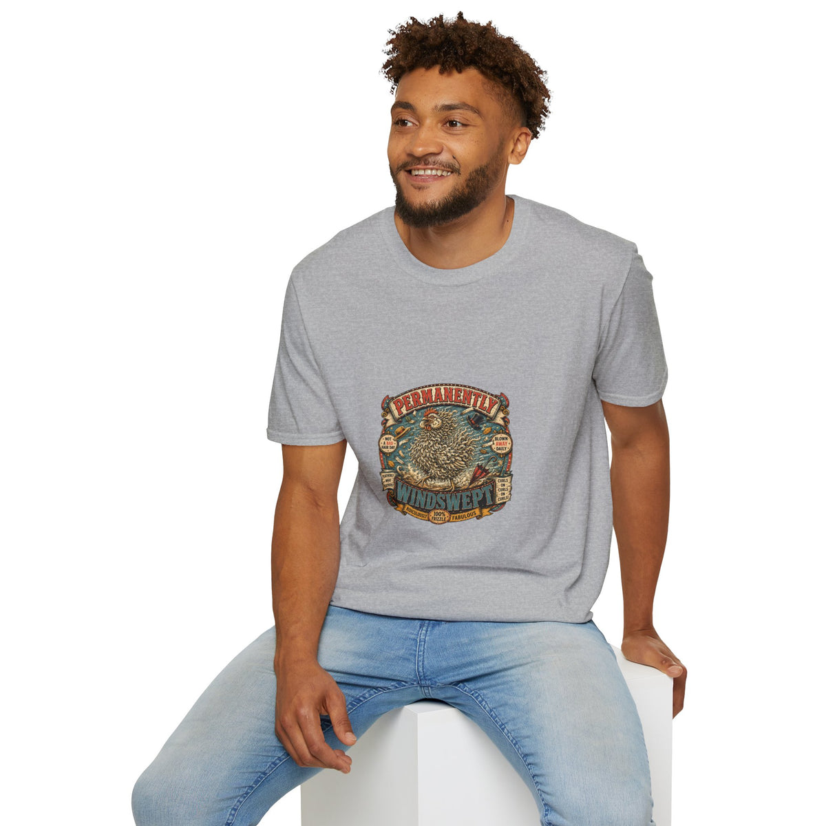 Permanently Windswept Frizzle T-Shirt — Curly Feather Novelty Tee