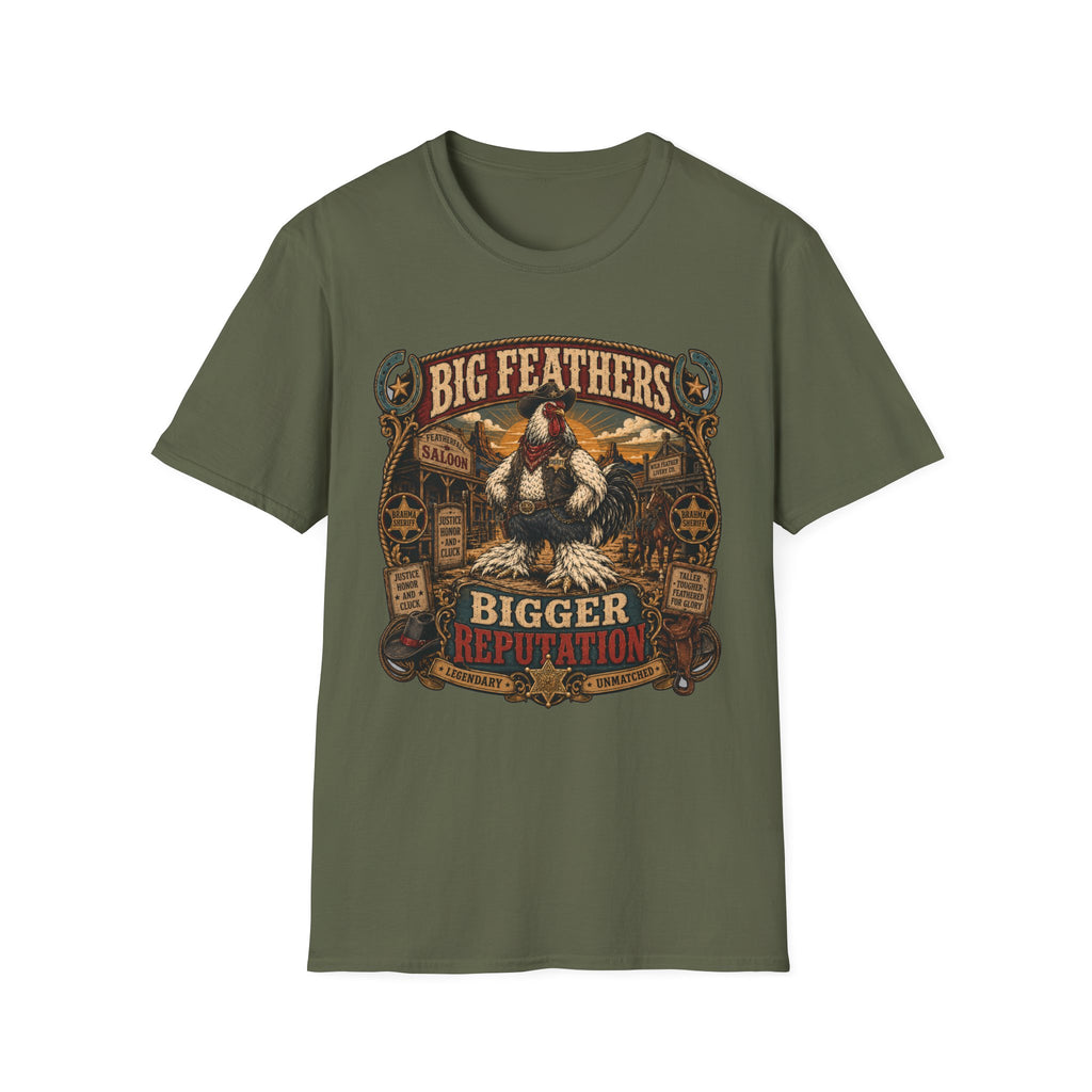 Big Feathers, Bigger Reputation Brahma T-Shirt — Bold Rooster Graphic Tee