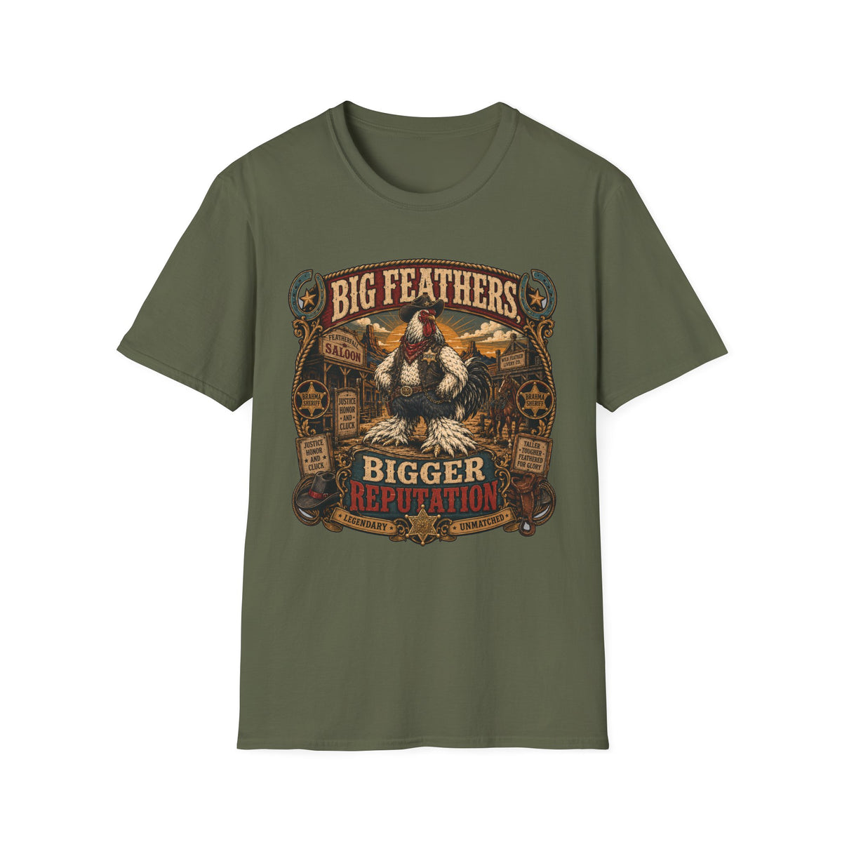 Big Feathers, Bigger Reputation Brahma T-Shirt — Bold Rooster Graphic Tee