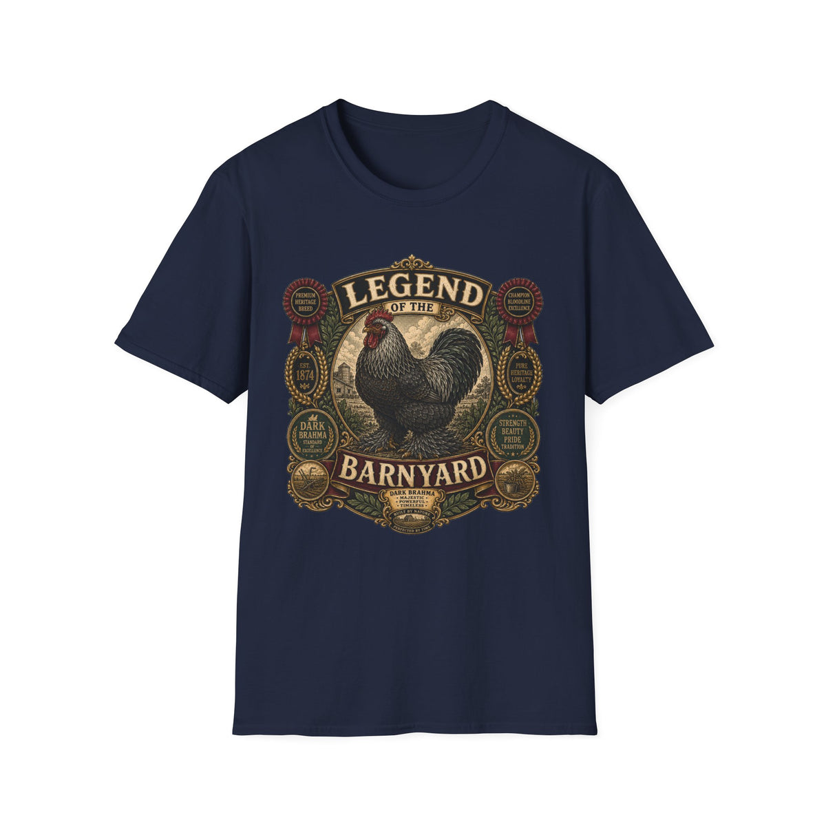 Legend of the Barnyard Dark Brahma T-Shirt — Vintage Rooster Label Tee