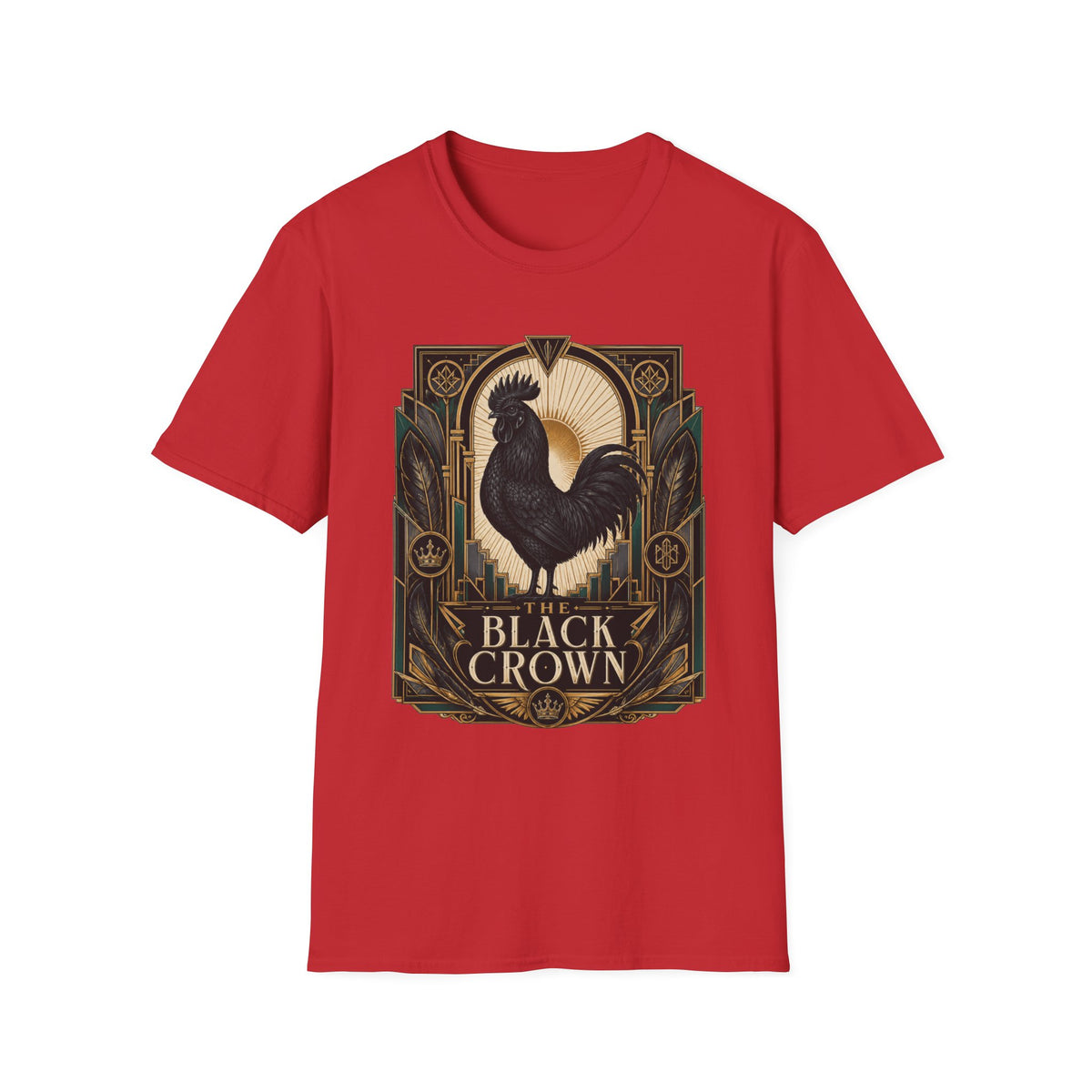 The Black Crown Ayam Cemani T-Shirt — Art Deco Rooster Graphic Tee