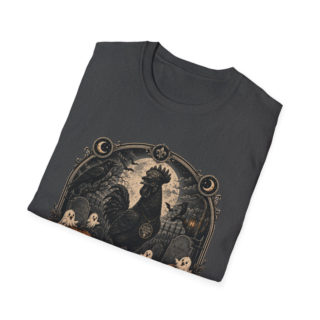 Night Shift Supervisor Ayam Cemani T-Shirt — Caretaker Rooster Graphic Tee