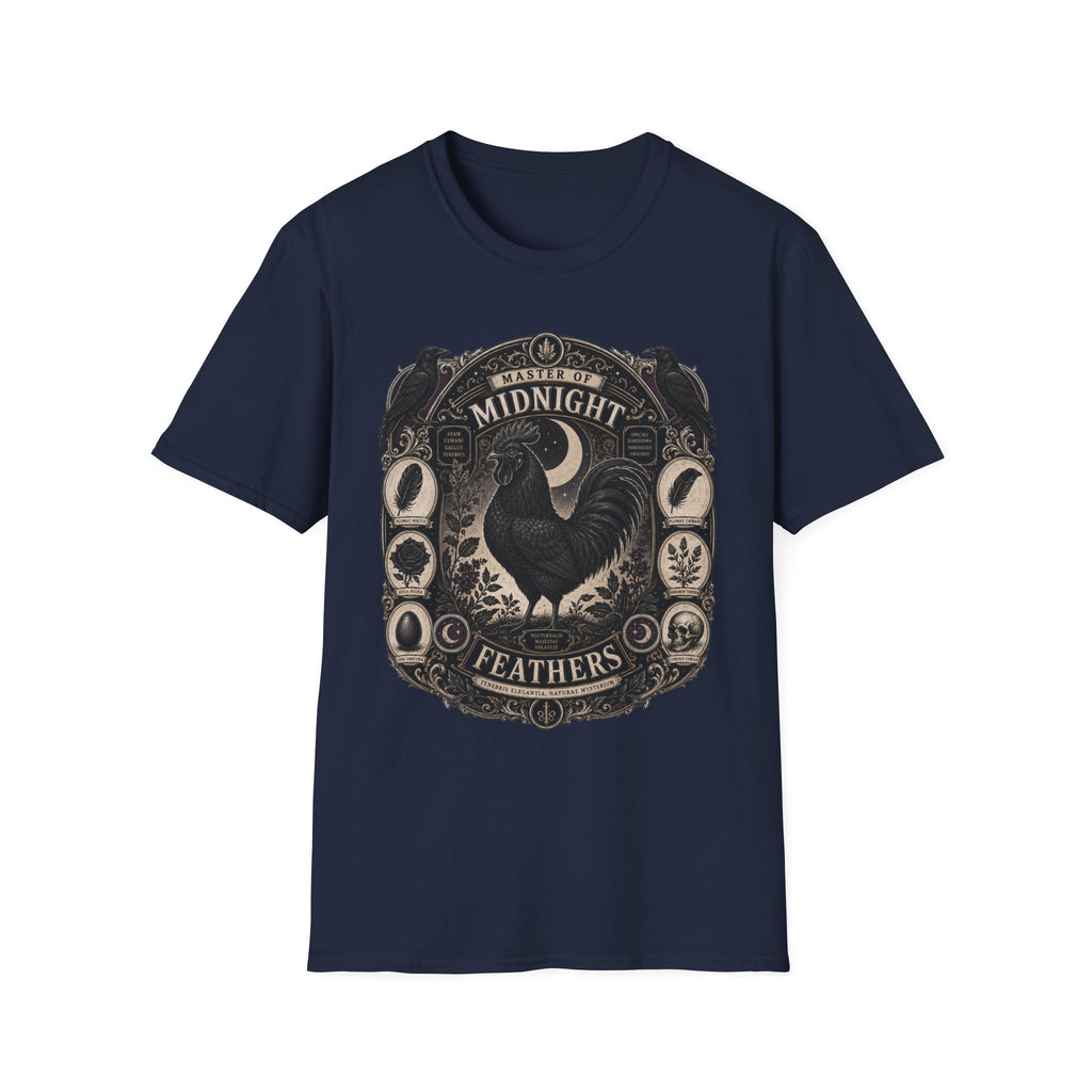 Master of Midnight Feathers Ayam Cemani T-Shirt — Gothic Rooster Graphic Tee