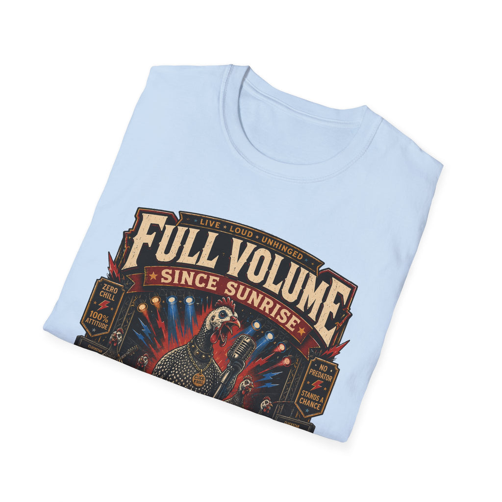 Full Volume Since Sunrise Guinea Fowl T-Shirt — Rock Concert Poultry Poster Tee