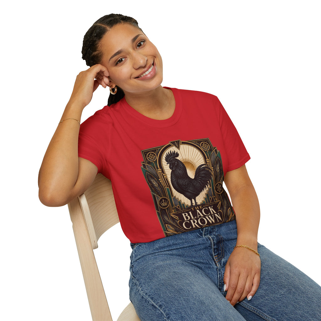 The Black Crown Ayam Cemani T-Shirt — Art Deco Rooster Graphic Tee