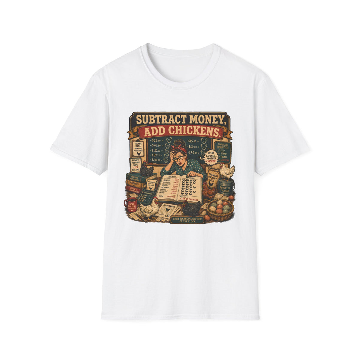 Subtract Money Add Chickens T-shirt, photo 2