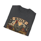Barred Rock Rooster T-Shirt — "Built the Old Fashioned Way" Farm Vintage Tee
